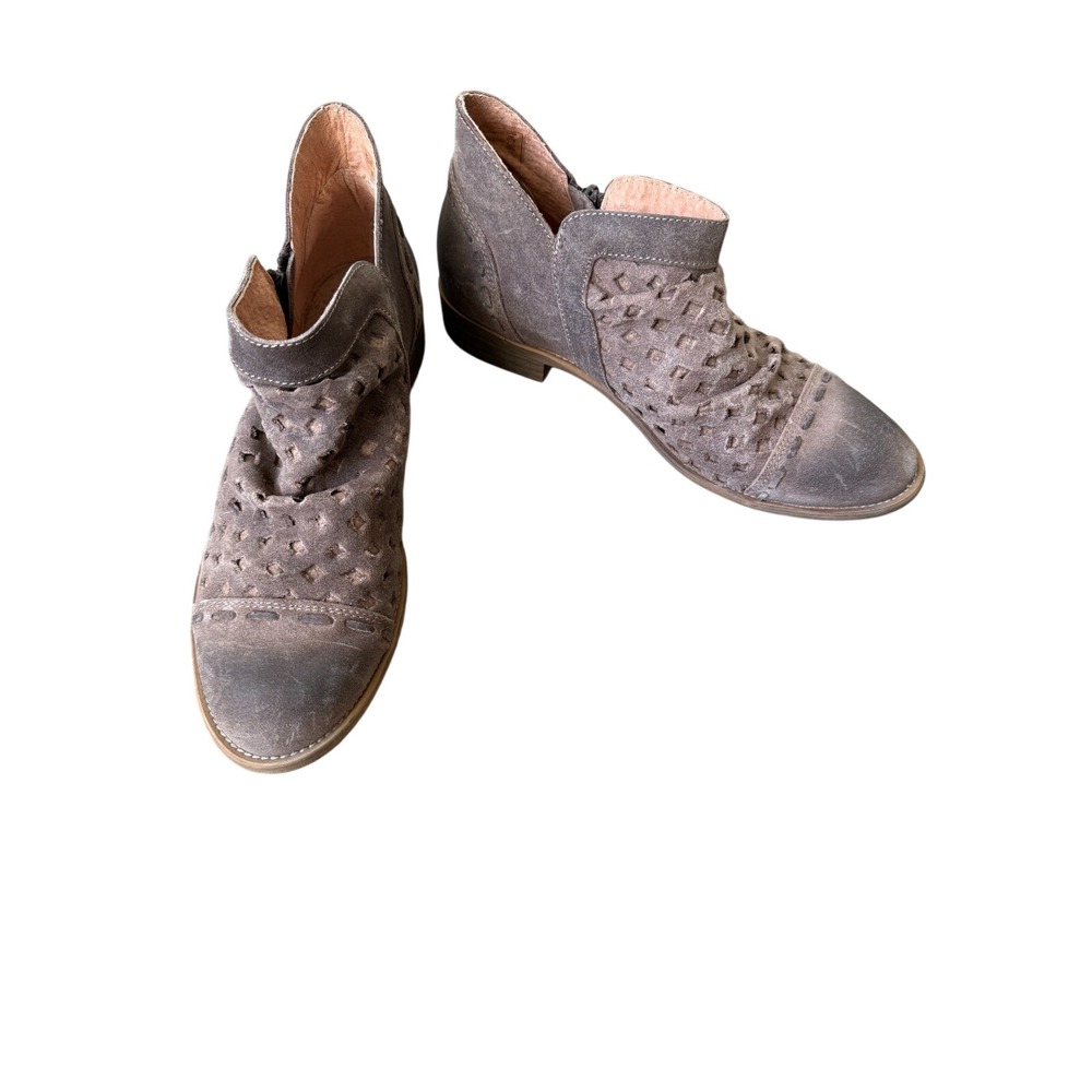 Musse & Cloud Suede Ankle Boots Women's 9 EU40 Brown Cutout Woven Western Boho